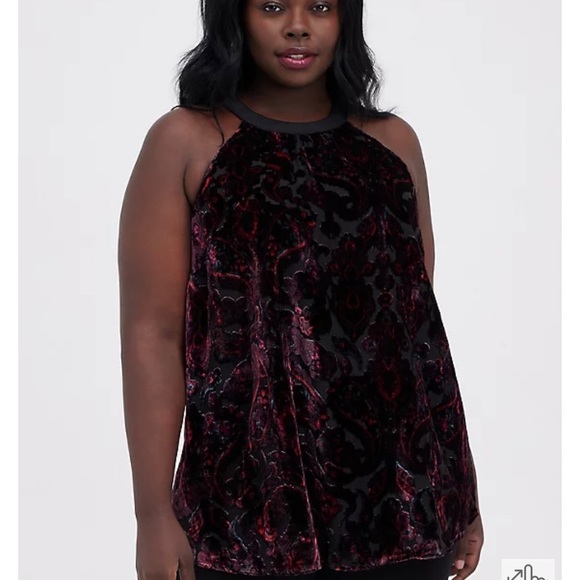 Torrid NWT HALTER TUNIC TANK - BURNOUT VELVET PAISLEY Torrid SZ 0=12 in women’s - Picture 9 of 12